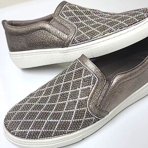 Sketchers, NEW, size 10, gray metallic. Metal and rhinestone geometric BLING!